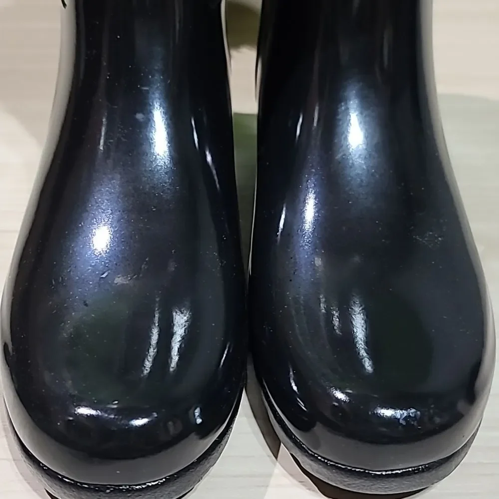 Hunter Refined Short Gloss Boots Black - UK 6 (US Women's 8) New